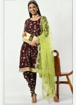 Wine Faux Georgette Wedding Wear Sequins Work Readymade Salwar Suit
