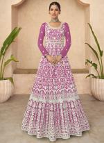 Pink Faux Georgette Wedding Wear Thread Work Anarkali Suit