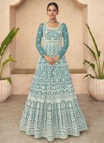 Sky blue Faux Georgette Wedding Wear Thread Work Anarkali Suit