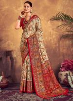 Cream Dola Silk Festival Wear Weaving Saree