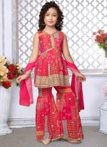 Pink Faux Georgette Party Wear Embroidery Work Kids Sharara Suit