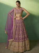 Lavender Georgette Wedding Wear Embroidery Work Lehenga Choli