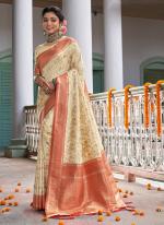 Peach Banarasi Silk Festival Wear Weaving Saree