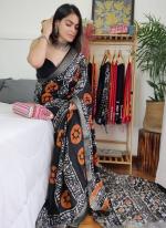 Black Linen Casual Wear Digital Printed Saree