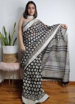 Black Linen Casual Wear Digital Printed Saree