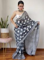 Grey Linen Casual Wear Digital Printed Saree