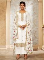 White Georgette Festival Wear Embroidery Work Palazzo Suit