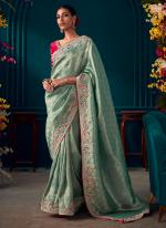 Pista Green Pure Banarasi Silk Wedding Wear Border Work Saree