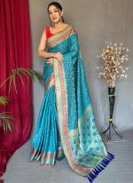 Sky blue Pure Silk Festival Wear Weaving Saree