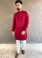 Maroon Rayon Tradional Wear Chikan Work Kurta Pajama