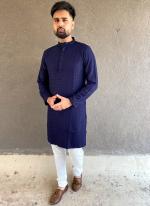 Navy Blue Rayon Tradional Wear Chikan Work Kurta Pajama