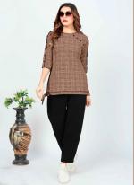 Brown Cotton Daily Wear Printed Top