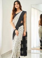 Off White Linen Casual Wear Digital Printed Saree