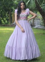 Lilac Faux Georgette Party Wear Embroidery Work Gown