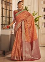 Orange Banarasi Silk Party Wear Weaving Saree