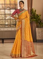 Yellow Banarasi Silk Party Wear Weaving Saree