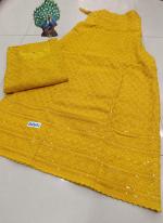 Mustard Cambric Cotton Festival Wear Chikankari Kurti With Skirt