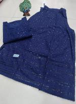 Navy blue Cambric Cotton Festival Wear Chikankari Kurti With Skirt