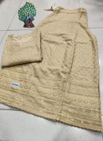 Beige Cambric Cotton Festival Wear Chikankari Kurti With Skirt