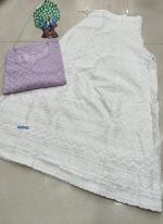 Lilac Cambric Cotton Festival Wear Chikankari Kurti With Skirt