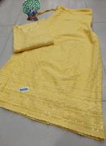Yellow Cambric Cotton Festival Wear Chikankari Kurti With Skirt