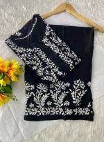 Black Rayon Festival Wear Lucknowi Kurti With Pant