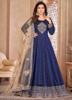 Navy blue Tapeta Silk Wedding Wear Embroidery Work Anarkali Suit
