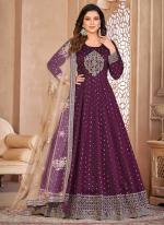 Purple Tapeta Silk Wedding Wear Embroidery Work Anarkali Suit