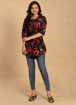 Black Crepe Daily Wear Digital Printed Top