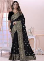 Black Vichitra Silk Festival Wear Embroidery Work Saree