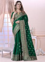 Bottle Green Vichitra Silk Festival Wear Embroidery Work Saree