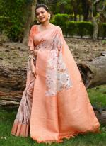 Peach Silk Festival Wear Digital Printed Saree