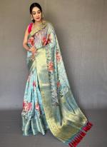 Blue Organza Festival Wear Digital Printed Saree