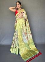 Light Green Organza Festival Wear Digital Printed Saree