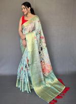 Sky Blue Organza Festival Wear Digital Printed Saree