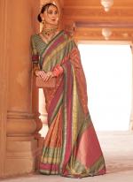 Peach Silk Wedding Wear Weaving Saree