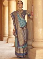 Sky Blue Silk Wedding Wear Weaving Saree