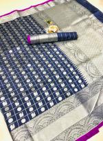 Navy blue Lichi Silk Traditional Wear Weaving Saree