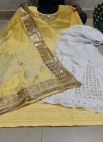 Yellow Cambric Cotton Traditional Wear Sequins Work Phulkari Suit