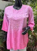 Light Pink Rayon Casual Wear Lucknowi Kurti