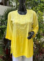 Yellow Rayon Casual Wear Lucknowi Kurti