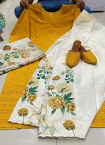 Mustard Cambric Cotton Festival Wear Chikankari Phulkari Suit