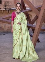 Pista Green Pure Satin Traditional Wear Weaving Saree