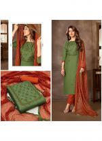 Green Cotton Daily Wear Embroidery Work Dress Material