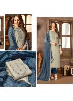 Grey Cotton Daily Wear Embroidery Work Dress Material