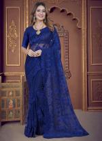 Navy blue Net Wedding Wear Embroidery Work Saree