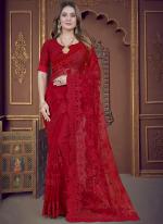 Red Net Wedding Wear Embroidery Work Saree