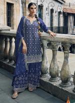 Blue Faux Georgette Wedding Wear Embroidery Work Readymade Salwar Suit