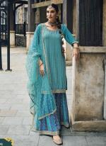Sky Blue Faux Georgette Wedding Wear Embroidery Work Readymade Salwar Suit
