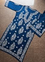 Blue Rayon Traditional Wear Lucknowi Kurti With Pant